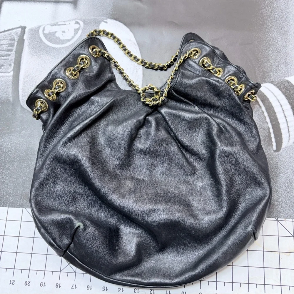 Halston Heritage Black Leather Chain Hobo Bag